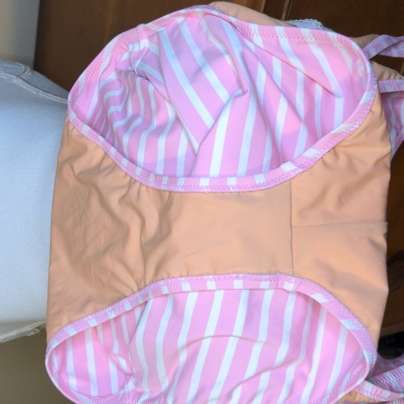 Preppy J.CREW One-piece Coastal PINK & WHITE Stripe Swim Suit - Picture 8 of 12